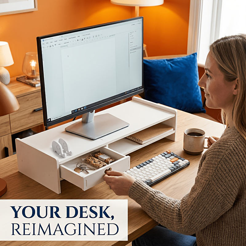 Desk Setup White - Minimalist Beyaz PVC Monitör Standı Yükseltici,