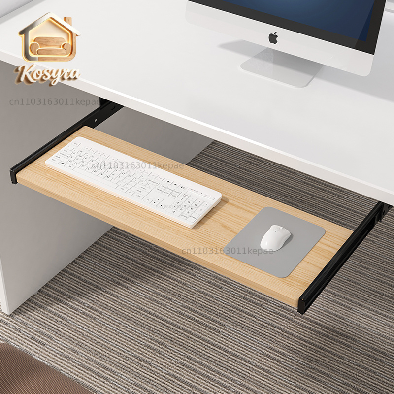 Desk Setup With Keyboard Tray - Ahşap Klavye Sehpası, Sürgülü Raylı Mouse